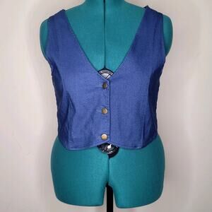 One Up Womens Dark‎ Blue Stretchy Vest Large 90s Inspired Festival Western NWT